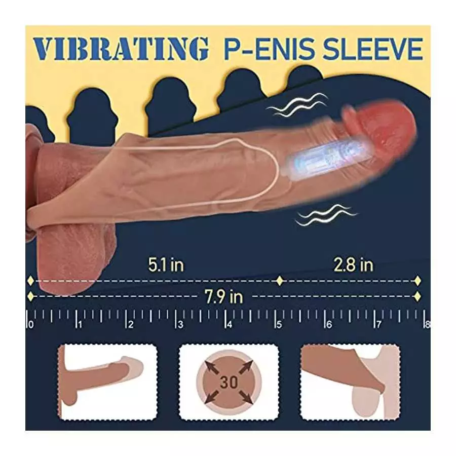 Penis Sleeve with Vibrator, Sex Toys Penis Extender with 8 Vibration Modes, 8 Inch Vibrating Dildo Penis Rings Adult Toys, Ultra