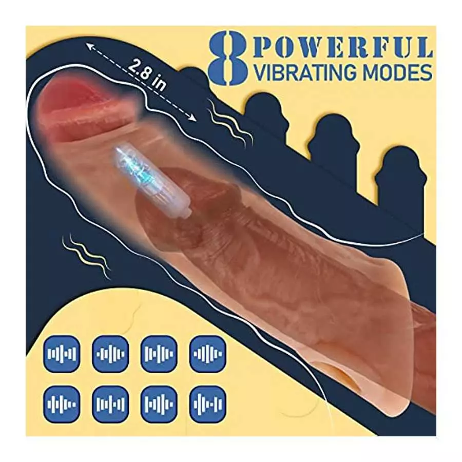 Penis Sleeve with Vibrator, Sex Toys Penis Extender with 8 Vibration Modes, 8 Inch Vibrating Dildo Penis Rings Adult Toys, Ultra