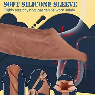 Penis Sleeve with Vibrator, Sex Toys Penis Extender with 8 Vibration Modes, 8 Inch Vibrating Dildo Penis Rings Adult Toys, Ultra