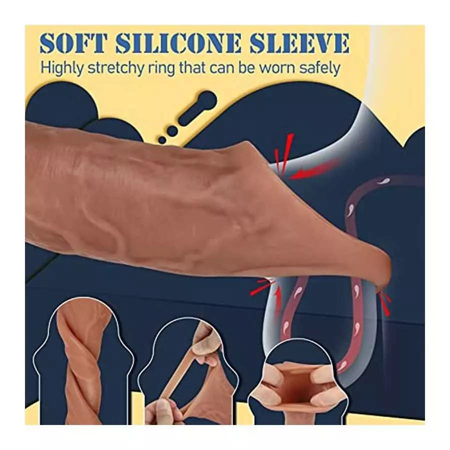 Penis Sleeve with Vibrator, Sex Toys Penis Extender with 8 Vibration Modes, 8 Inch Vibrating Dildo Penis Rings Adult Toys, Ultra