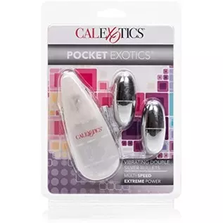 CalExotics Pocket Exotics Wired Remote Double Bullet Vibrator - Sex Toys for Couples - Adult Vibe Eggs Massager - Silver CalExotics Pocket Exotics Wired Remote Double Bullet Vibrator - Sex Toys for Couples - Adult Vibe Eggs Massager - Silver