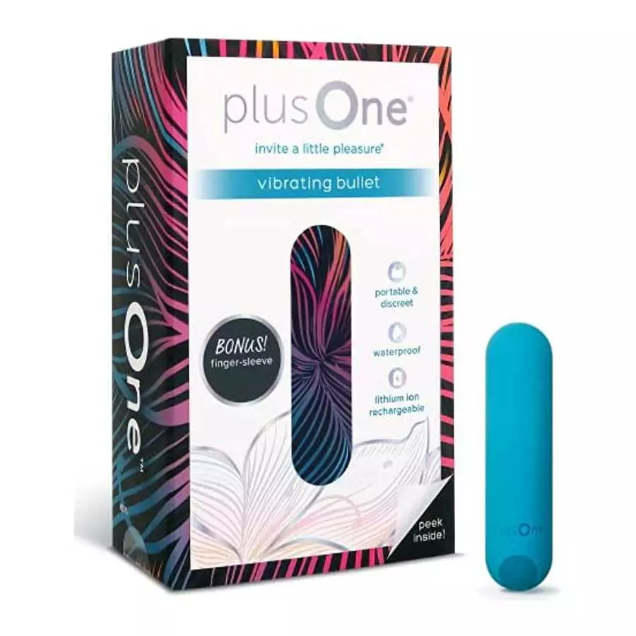 plusOne Vibrating Bullet with Finger Sleeve, Personal Massager for Women, 10 Vibration Settings, Teal