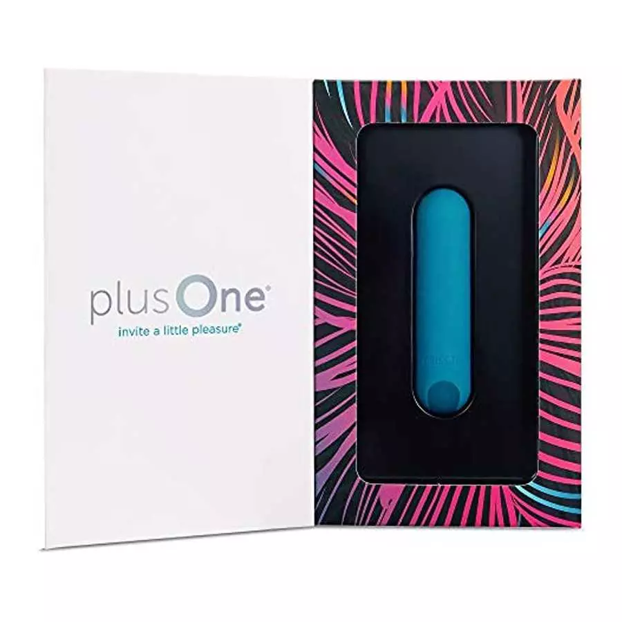 plusOne Vibrating Bullet with Finger Sleeve, Personal Massager for Women, 10 Vibration Settings, Teal