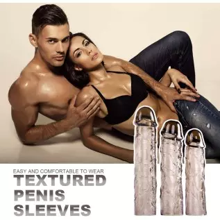 SHEQU Reusable Penis Sleeve Extender Silicone Male Rod Extension Sex Toy Cock Enlarger Condom Sheath Delay Ejaculation Toys for
