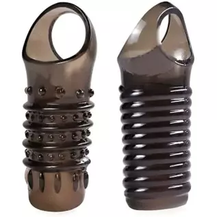 Soft Reusable Silicone Penis Sleeve Sex Toys with 2 Pcs