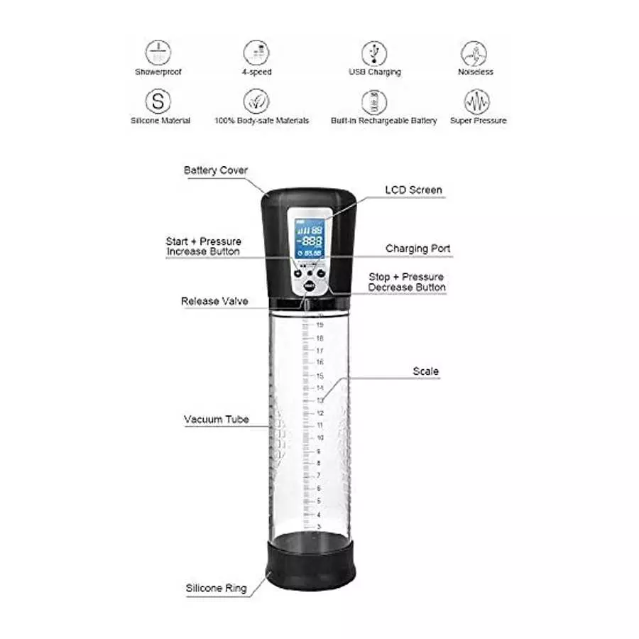 Vacuum Penis Pump for Men Erection, Electric ED Pump Enlarger Booster Penis Massage Device for Increasing Size and Strength, Adj