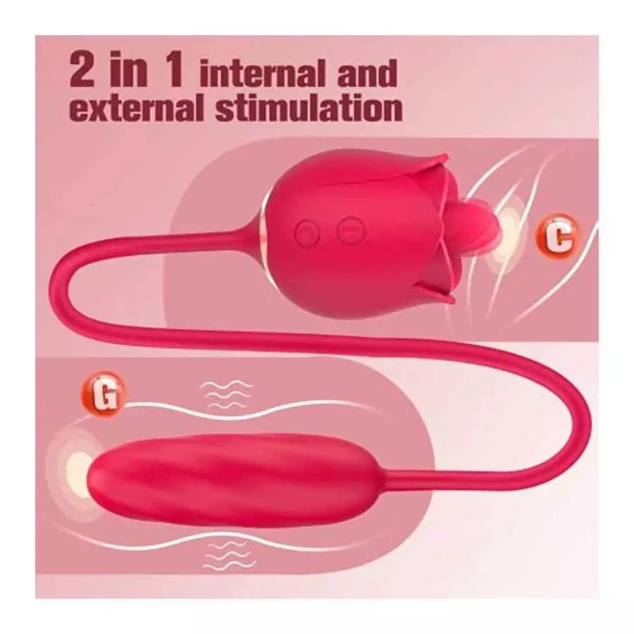 Rose Sex Stimulator for Women, Female Clitoral Vibrator with Tongue Licking and Thrusting Pulse Dildo Bullet with 9 Modes, Adult