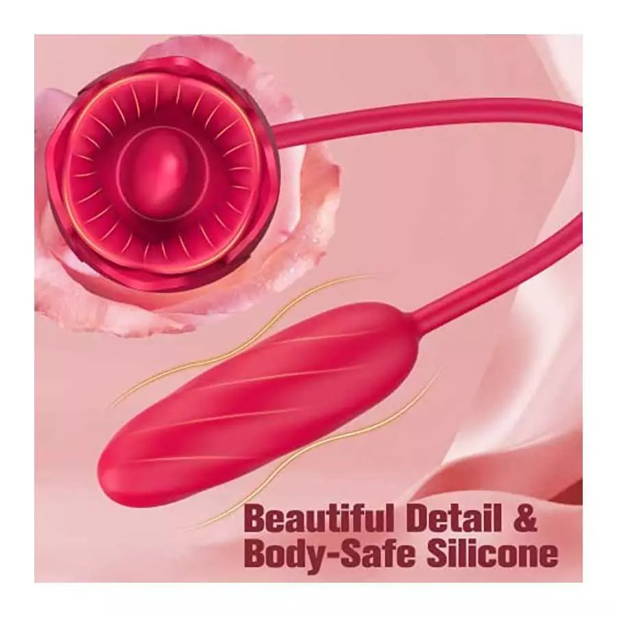 Rose Sex Stimulator for Women, Female Clitoral Vibrator with Tongue Licking and Thrusting Pulse Dildo Bullet with 9 Modes, Adult