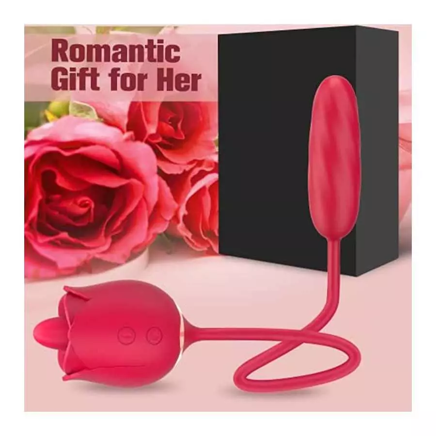 Rose Sex Stimulator for Women, Female Clitoral Vibrator with Tongue Licking and Thrusting Pulse Dildo Bullet with 9 Modes, Adult