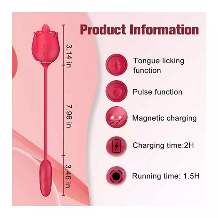 Rose Sex Stimulator for Women, Female Clitoral Vibrator with Tongue Licking and Thrusting Pulse Dildo Bullet with 9 Modes, Adult