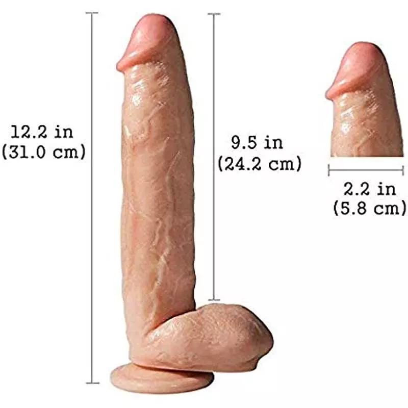 Realistic Dildo, 12 Inch Silicone Huge Penis Handsfree with Strong Suction Cup Flexible Dong Female Masturbator Big Cock for Vag