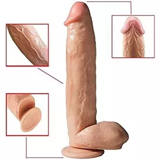 Realistic Dildo, 12 Inch Silicone Huge Penis Handsfree with Strong Suction Cup Flexible Dong Female Masturbator Big Cock for Vag