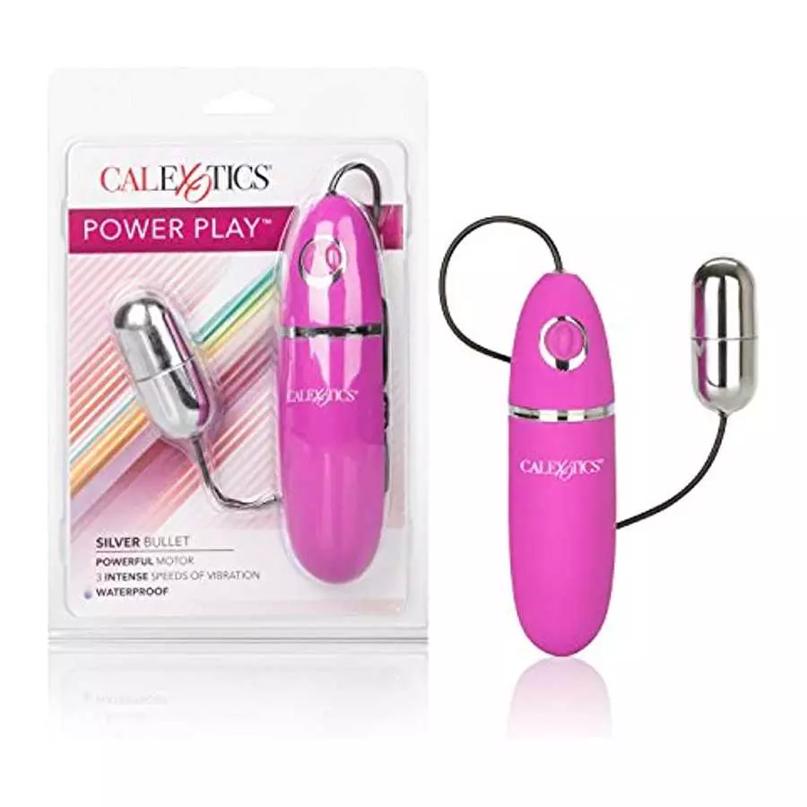 CalExotics Power Play Wired Remote Control Bullet Vibrator - Waterproof Sex Toys for Couples - Adult Vibe Egg Massager - Silver
