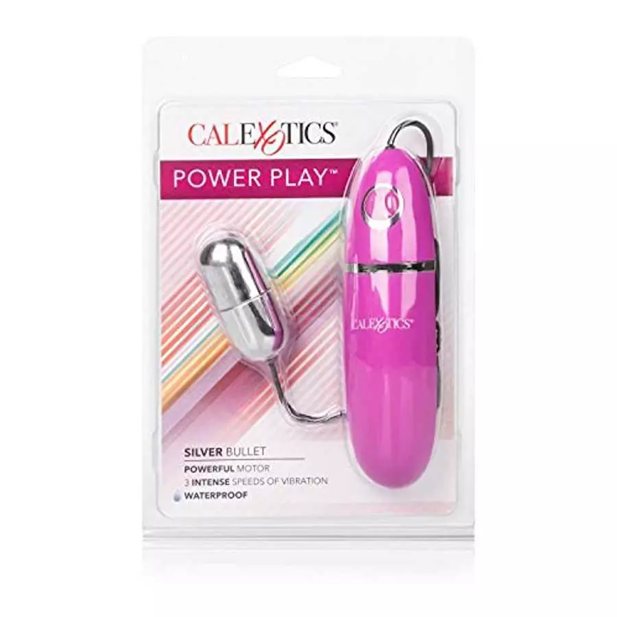 CalExotics Power Play Wired Remote Control Bullet Vibrator - Waterproof Sex Toys for Couples - Adult Vibe Egg Massager - Silver