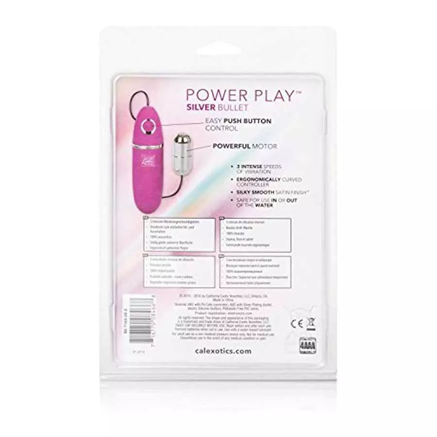 CalExotics Power Play Wired Remote Control Bullet Vibrator - Waterproof Sex Toys for Couples - Adult Vibe Egg Massager - Silver