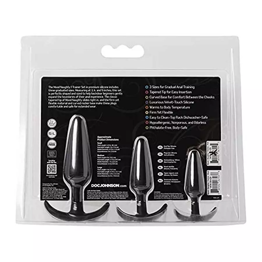 Doc Johnson Mood - Naughty 1 Trainer Set - Small, Medium, Large - Silicone Butt Plugs with Tapered Base for Comfort Between The 