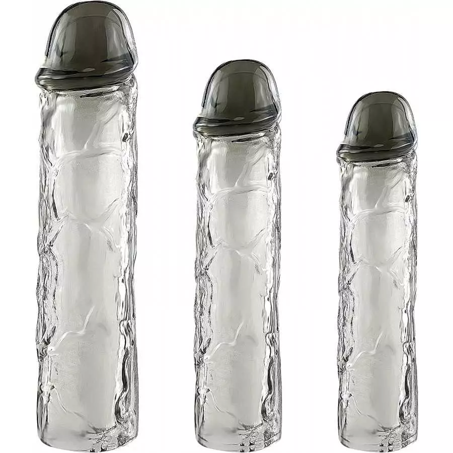 Super Stretchy Reusable Penis Sleeve Extender Set, Soft Realistic Cock Enlargers Extension Sex Toys for Men, Black Super Stretchy Reusable Penis Sleeve Extender Set, Soft Realistic Cock Enlargers Extension Sex Toys for Men, Black