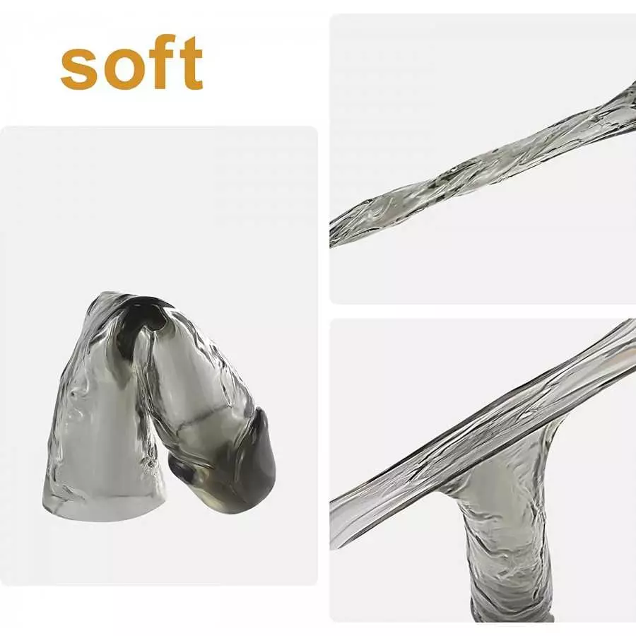 Super Stretchy Reusable Penis Sleeve Extender Set, Soft Realistic Cock Enlargers Extension Sex Toys for Men, Black