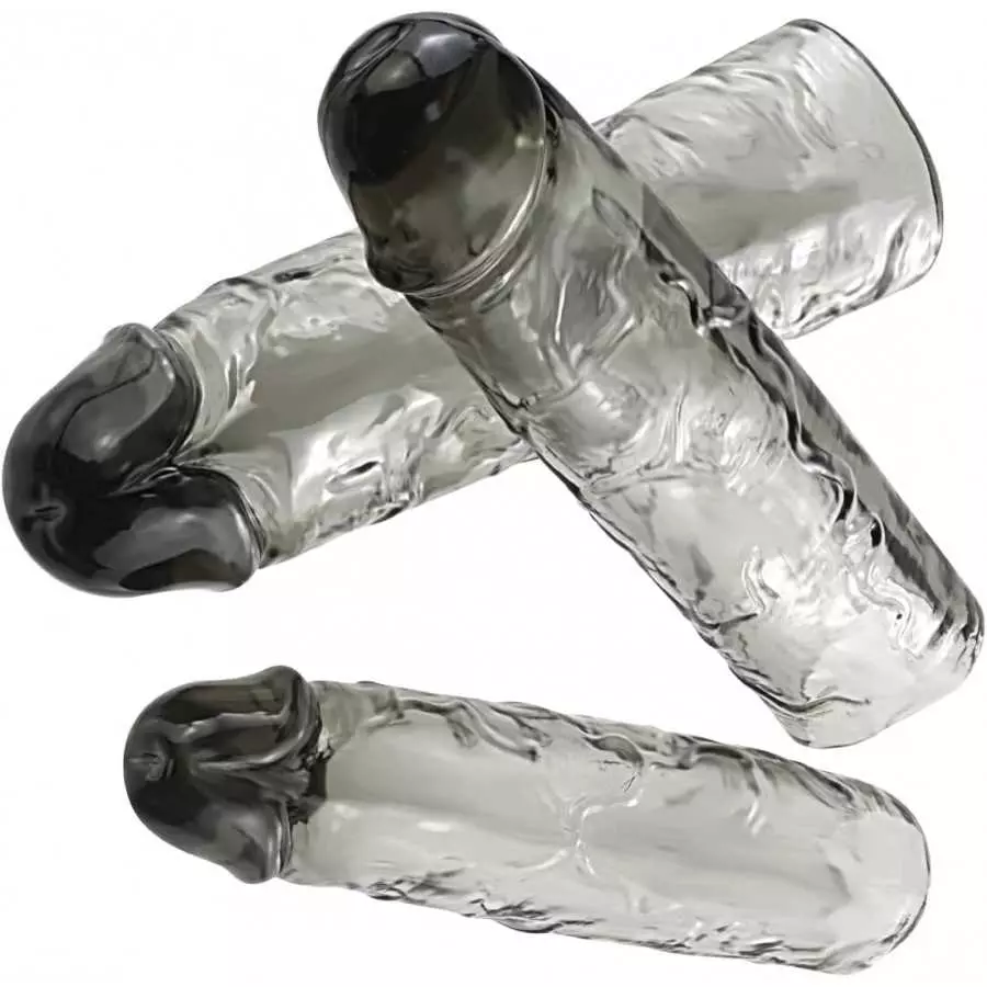 Super Stretchy Reusable Penis Sleeve Extender Set, Soft Realistic Cock Enlargers Extension Sex Toys for Men, Black
