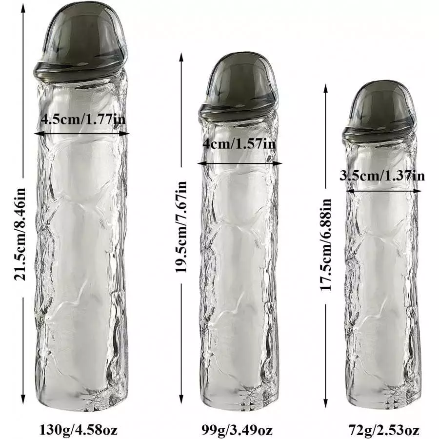 Super Stretchy Reusable Penis Sleeve Extender Set, Soft Realistic Cock Enlargers Extension Sex Toys for Men, Black