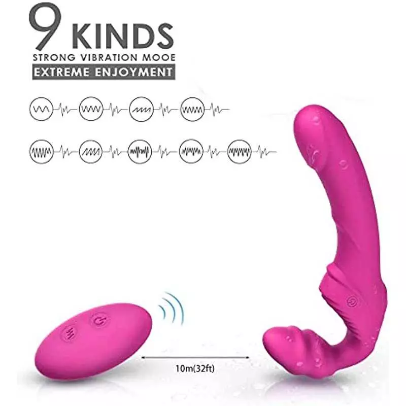 Strapless Strap-On G-Spot Dildo Vibrator for Women, Anti-Slip Remote Control Double-Ended Realistic Vibrating Butt Plug with 9 M