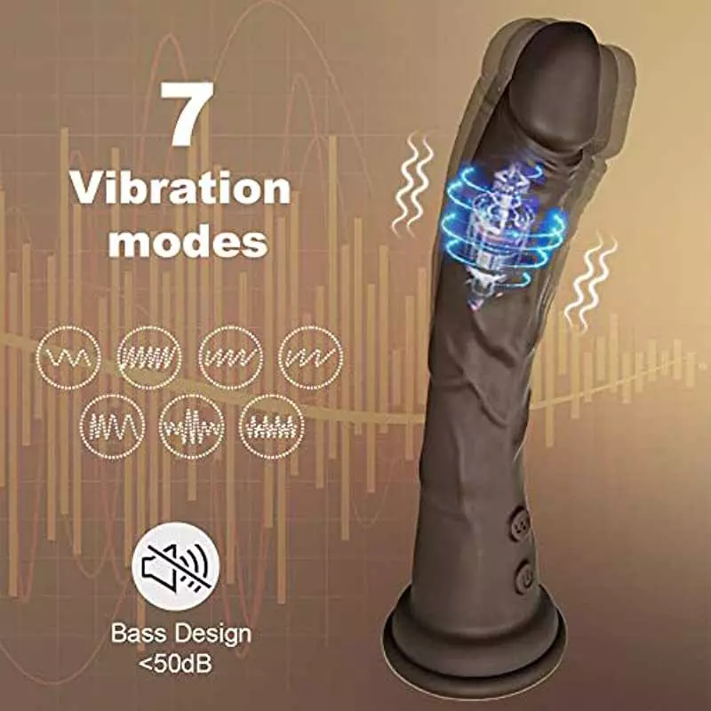 G Spot Vibrator Realistic Dildo Waterproof 8.2 Inch Silicone Black Sex Toy for Her, 7 Vibrating Modes Soft Discreet Quiet Penis 