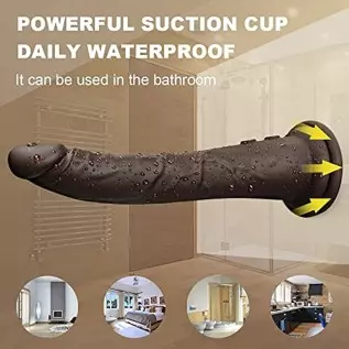 G Spot Vibrator Realistic Dildo Waterproof 8.2 Inch Silicone Black Sex Toy for Her, 7 Vibrating Modes Soft Discreet Quiet Penis 