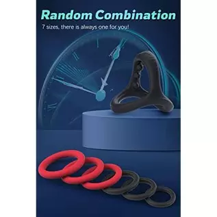 Silicone Penis Rings Set with 7 Different Sizes Cock Rings for Erection Enhancing, Long Lasting Stronger Men Sex Toy, Strechy Ad