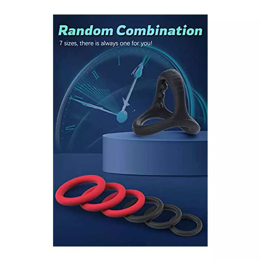 Silicone Penis Rings Set with 7 Different Sizes Cock Rings for Erection Enhancing, Long Lasting Stronger Men Sex Toy, Strechy Ad