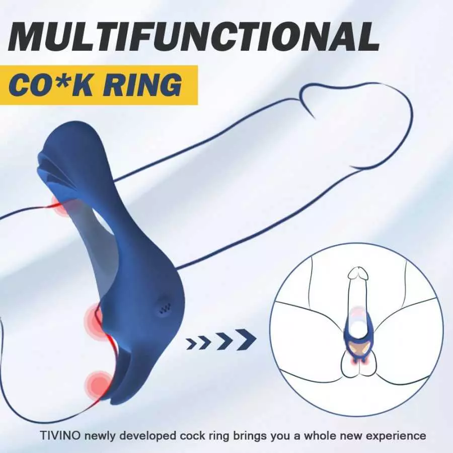 Vibrating Cock Ring with Rabbit Design, Rechargeable Penis Ring Vibrator with 9 Vibration Modes, TIVINO Silicone Male Sex Toy fo