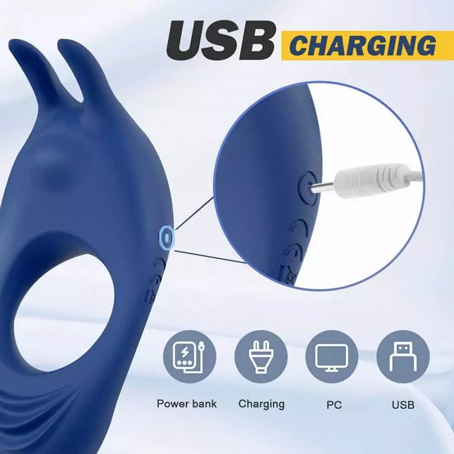 Vibrating Cock Ring with Rabbit Design, Rechargeable Penis Ring Vibrator with 9 Vibration Modes, TIVINO Silicone Male Sex Toy fo