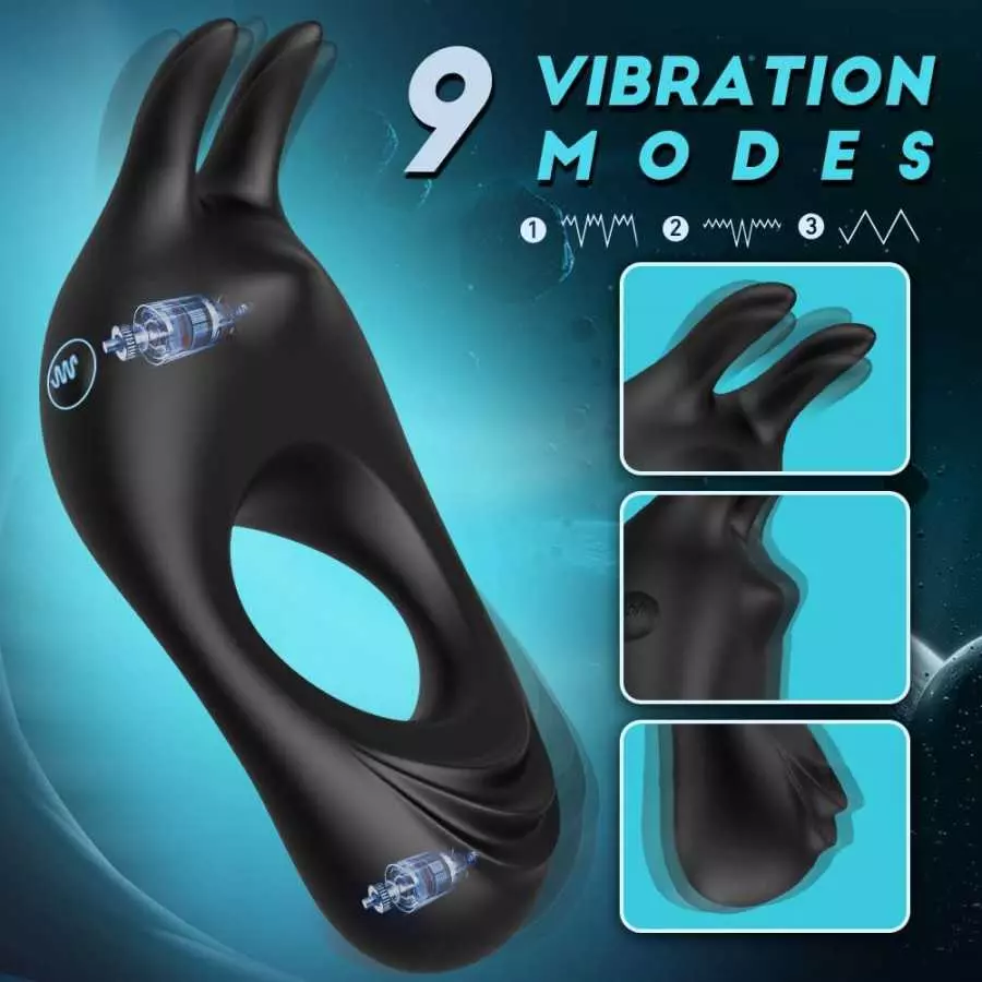 Vibrating Cock Ring with Rabbit Design, Rechargeable Penis Ring Vibrator with 9 Vibration Modes, TIVINO Silicone Male Sex Toy fo