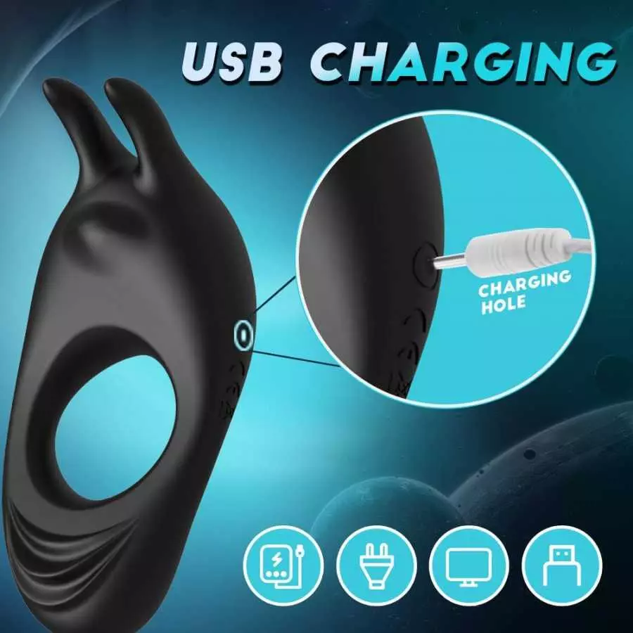 Vibrating Cock Ring with Rabbit Design, Rechargeable Penis Ring Vibrator with 9 Vibration Modes, TIVINO Silicone Male Sex Toy fo