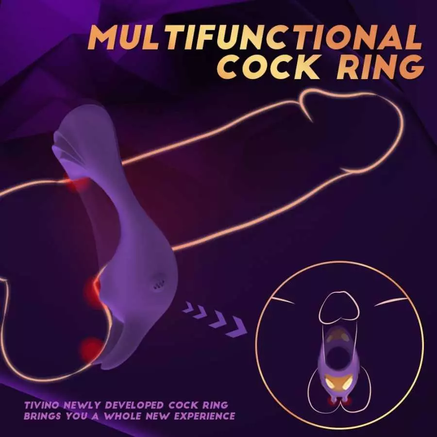 Vibrating Cock Ring with Rabbit Design, Rechargeable Penis Ring Vibrator with 9 Vibration Modes, TIVINO Silicone Male Sex Toy fo