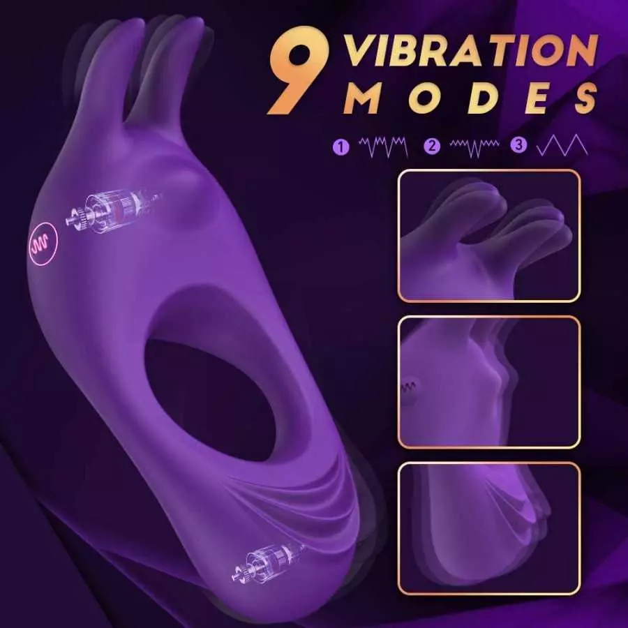 Vibrating Cock Ring with Rabbit Design, Rechargeable Penis Ring Vibrator with 9 Vibration Modes, TIVINO Silicone Male Sex Toy fo