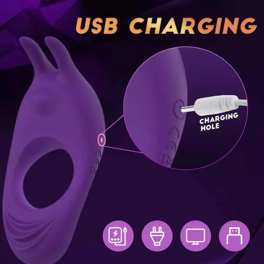 Vibrating Cock Ring with Rabbit Design, Rechargeable Penis Ring Vibrator with 9 Vibration Modes, TIVINO Silicone Male Sex Toy fo