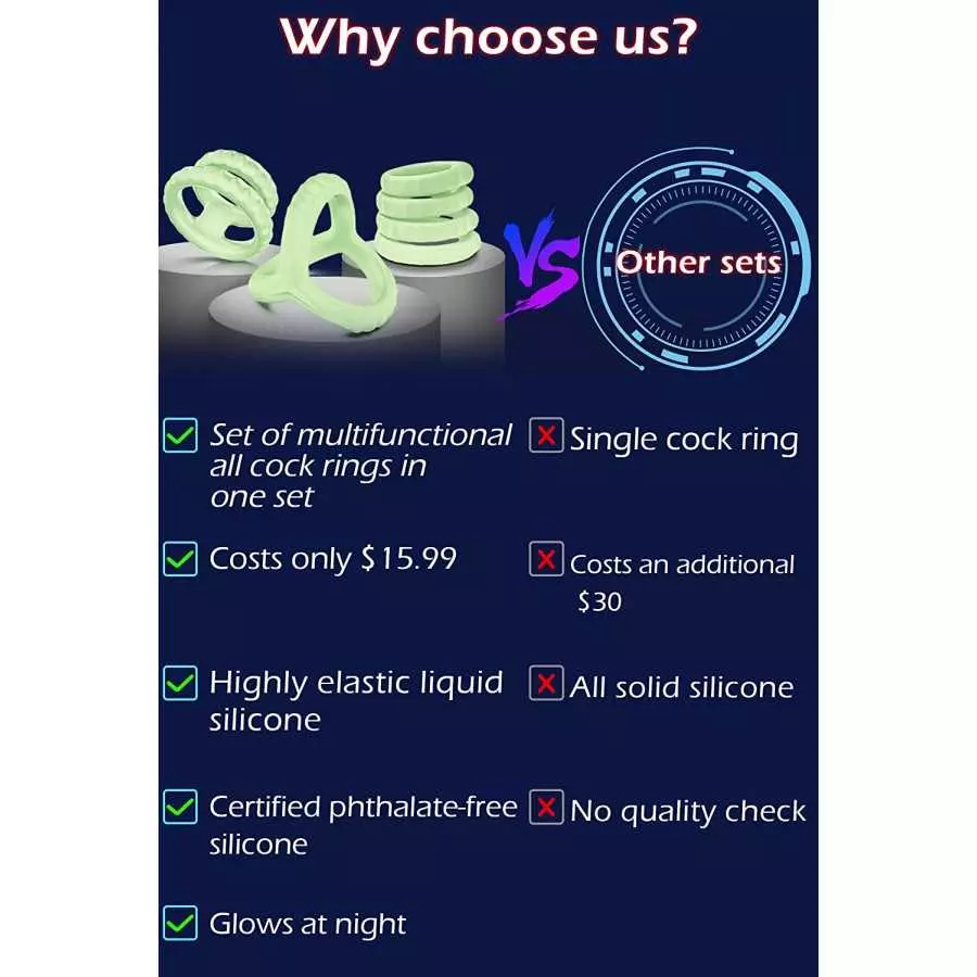 Silicone Penis Rings Set, Evyleen 6 Different Sizes Cock Rings for Erection Enhancing, Long Lasting Stronger Men Sex Toy, Strech