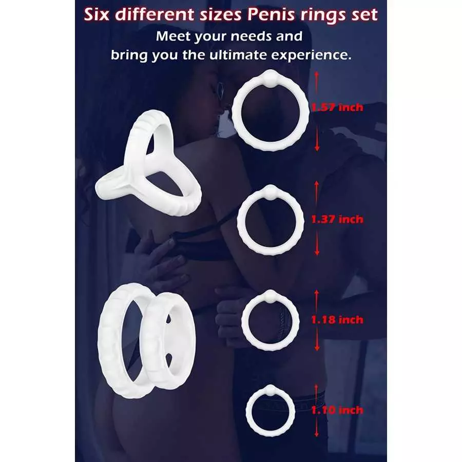 Silicone Penis Rings Set, Evyleen 6 Different Sizes Cock Rings for Erection Enhancing, Long Lasting Stronger Men Sex Toy, Strech