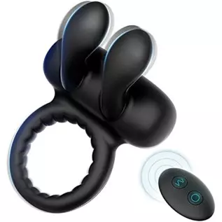 Vibrating Cock Ring with Bunny Ears, Silicone Penis Ring Couple Vibrator with 10 Vibration Modes for Clitoris & Testicles Stimul