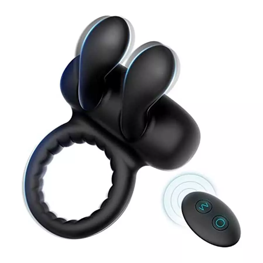 Vibrating Cock Ring with Bunny Ears, Silicone Penis Ring Couple Vibrator with 10 Vibration Modes for Clitoris & Testicles Stimul