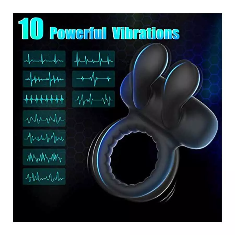 Vibrating Cock Ring with Bunny Ears, Silicone Penis Ring Couple Vibrator with 10 Vibration Modes for Clitoris & Testicles Stimul