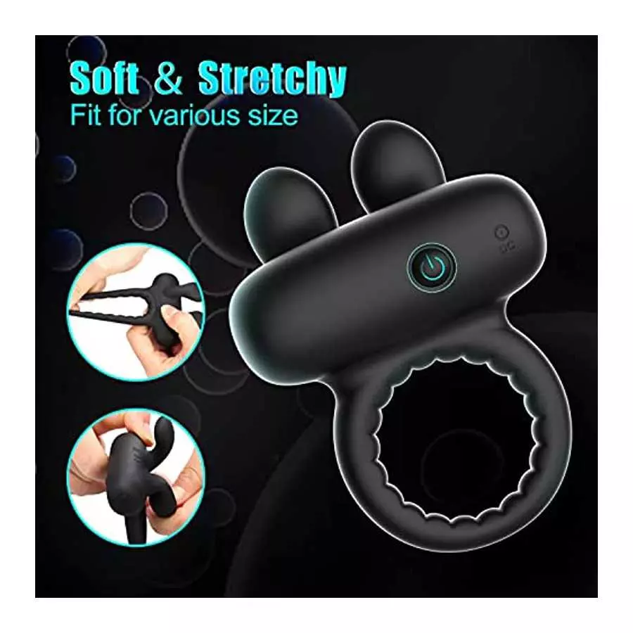 Vibrating Cock Ring with Bunny Ears, Silicone Penis Ring Couple Vibrator with 10 Vibration Modes for Clitoris & Testicles Stimul