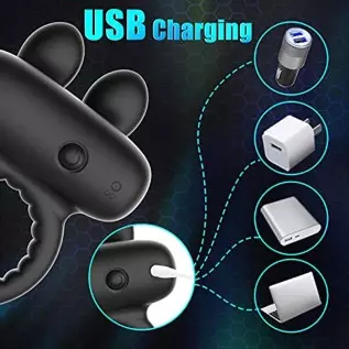 Vibrating Cock Ring with Bunny Ears, Silicone Penis Ring Couple Vibrator with 10 Vibration Modes for Clitoris & Testicles Stimul