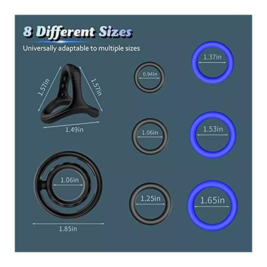 Penis Rings Set with 8 Different Size, Cock Rings for Erection Enhancing, Cook Rings for Men Erection Sex, Longer Lasting Strong