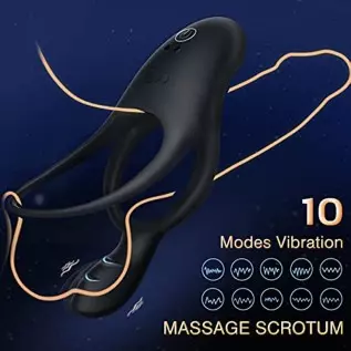 Vibrating Cock Ring with Clitoral Vibrator,10 Vibration Modes Penis Ring for Men, Medical Silicone Waterproof Sex Toys for Adult