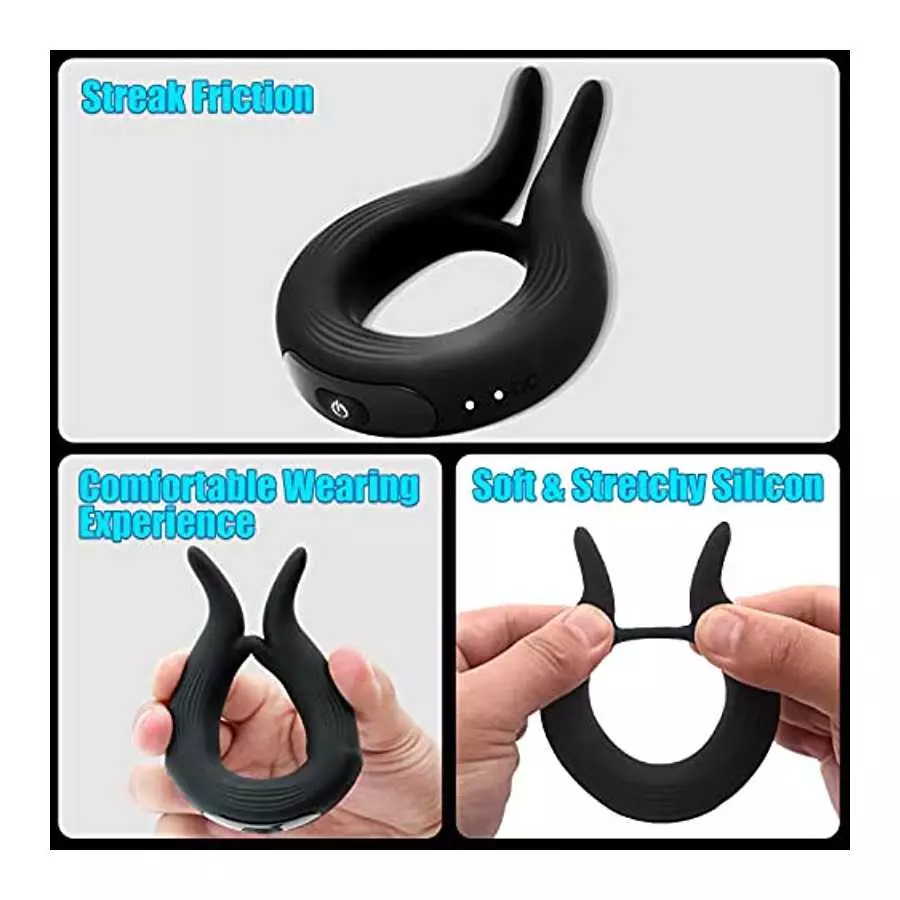 Vibrating Cock Ring,Lilecemie Penis Rings with 10 Vibration Modes,Rabbit Design Silicone Stretchy Couple Vibrator Erection Pleas