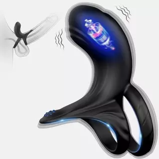 Vibrating Cock Ring, FOBONO Silicone Penis Ring with 10 Intense Vibration Modes, Double Ring Mens Vibrator for Longer Harder Str