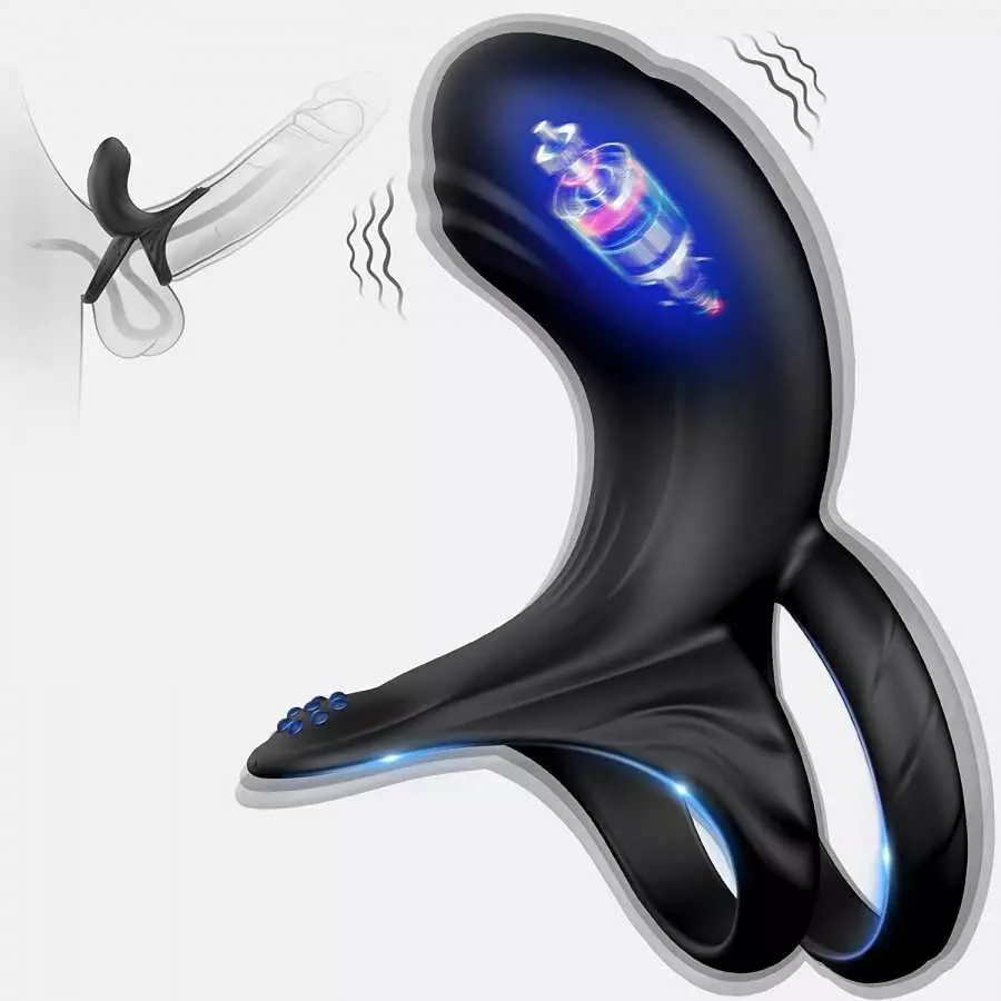 Vibrating Cock Ring, FOBONO Silicone Penis Ring with 10 Intense Vibration Modes, Double Ring Mens Vibrator for Longer Harder Str