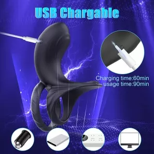 Vibrating Cock Ring, FOBONO Silicone Penis Ring with 10 Intense Vibration Modes, Double Ring Mens Vibrator for Longer Harder Str