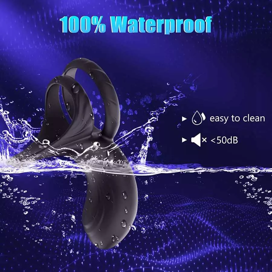 Vibrating Cock Ring, FOBONO Silicone Penis Ring with 10 Intense Vibration Modes, Double Ring Mens Vibrator for Longer Harder Str